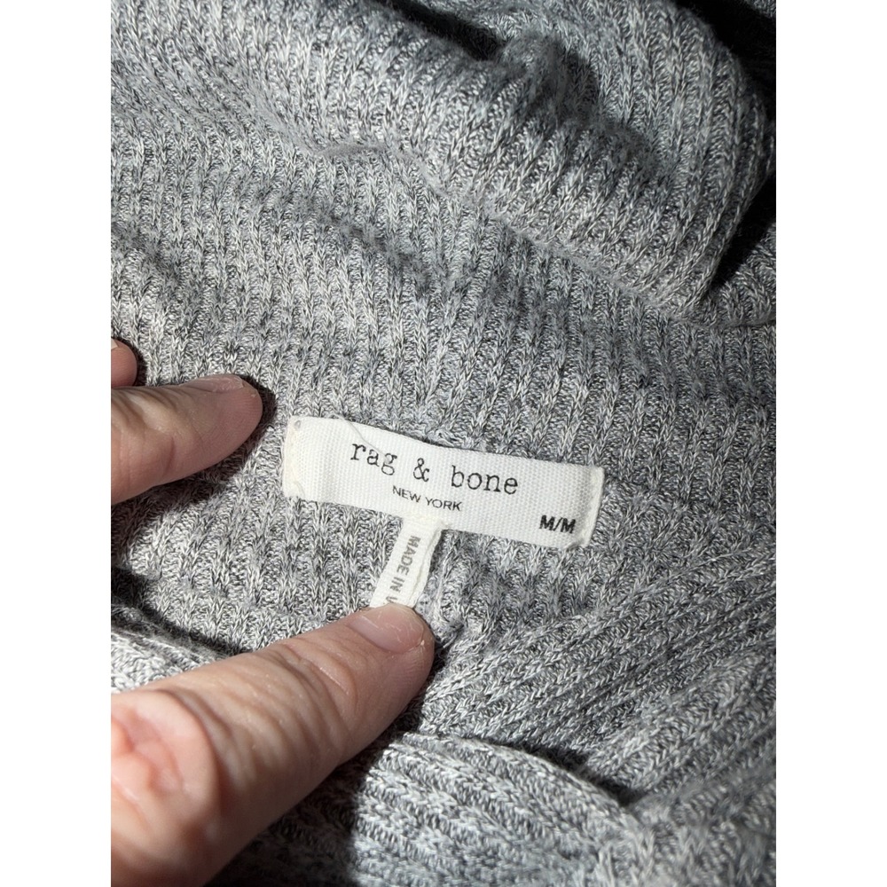Rag & Bone Heather Grey Ribbed Knit Pullover Hoodie Sweater Womens Medium W3 - Picture 3 of 7